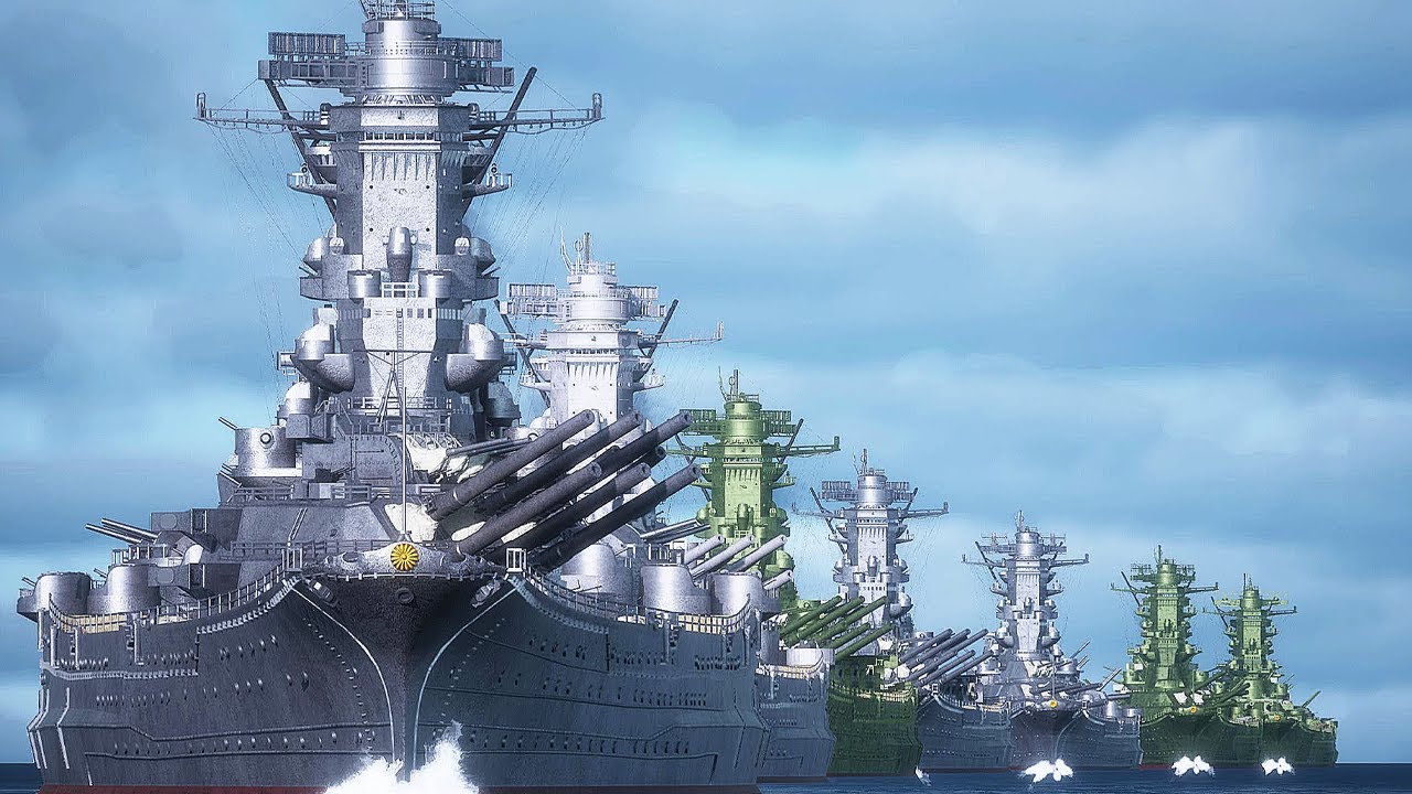 大和型戦艦7隻による主砲発射シーン【改大和・超大和】BATTLESHIP YAMATO ALL class 3DCG