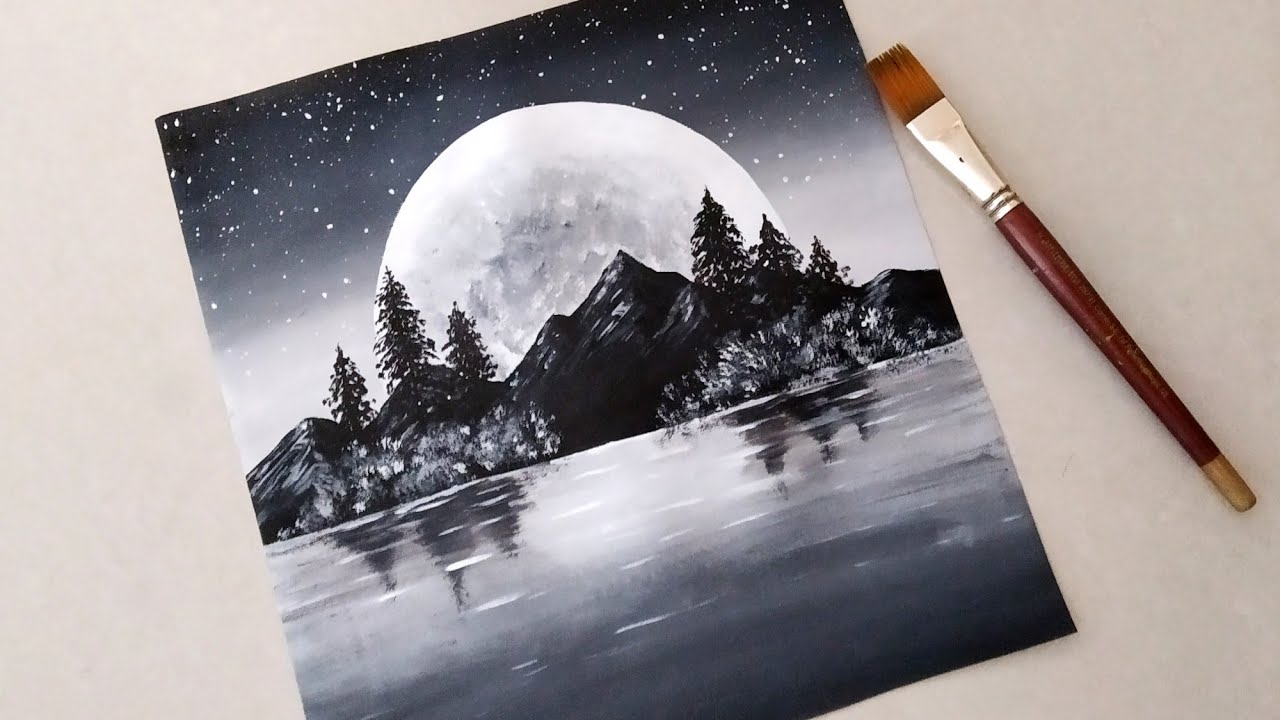 Black & White / Easy Landscape Painting for beginners / Acrylic Painting Technique