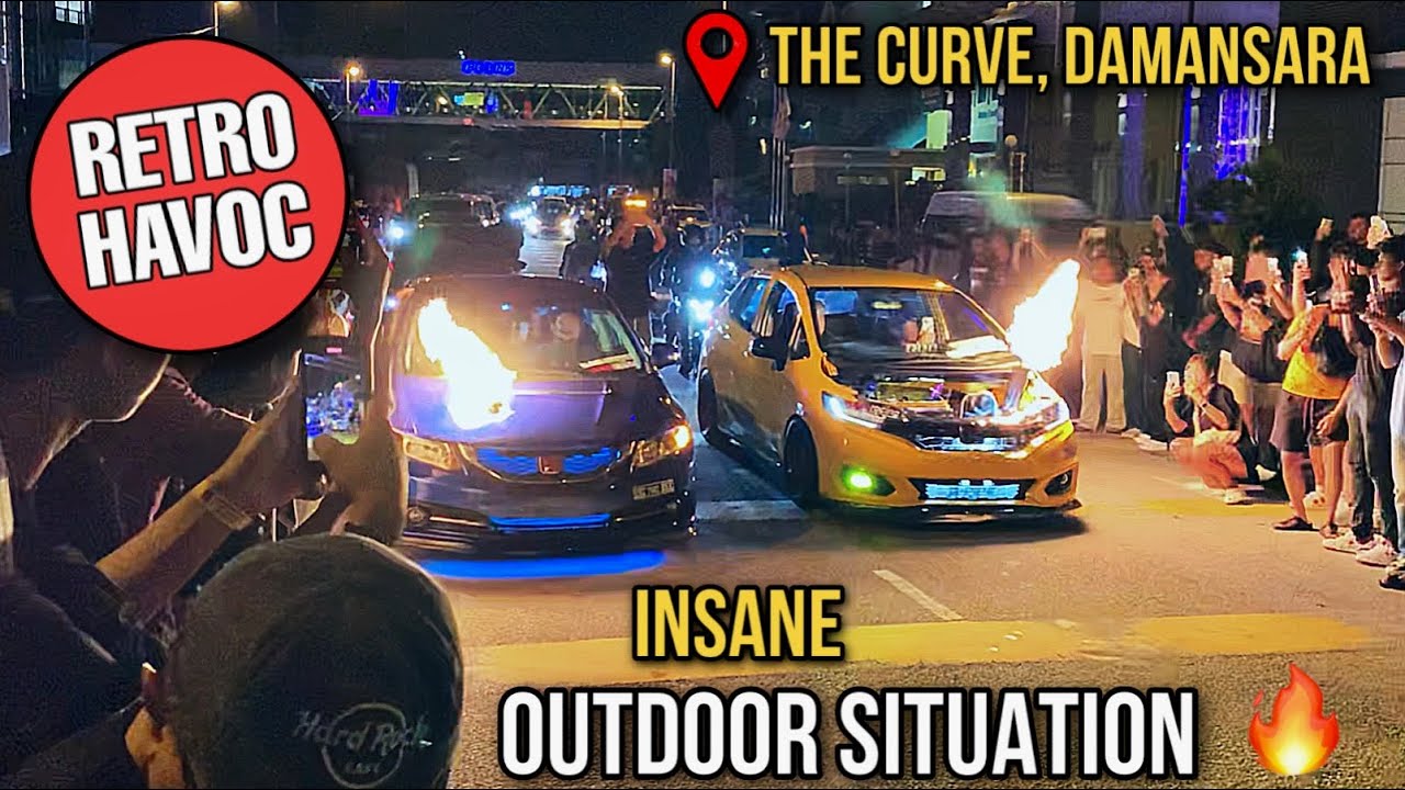 Suasana luar RETRO HAVOC 2024 All cars show off like MANIAC 🔥 Revs, pops and bangs, flames