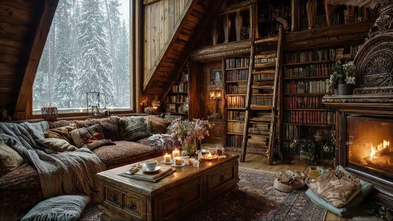 Cozy Cabin Library Jazz 📚✨ | Peaceful Background Music for Reading & Focus