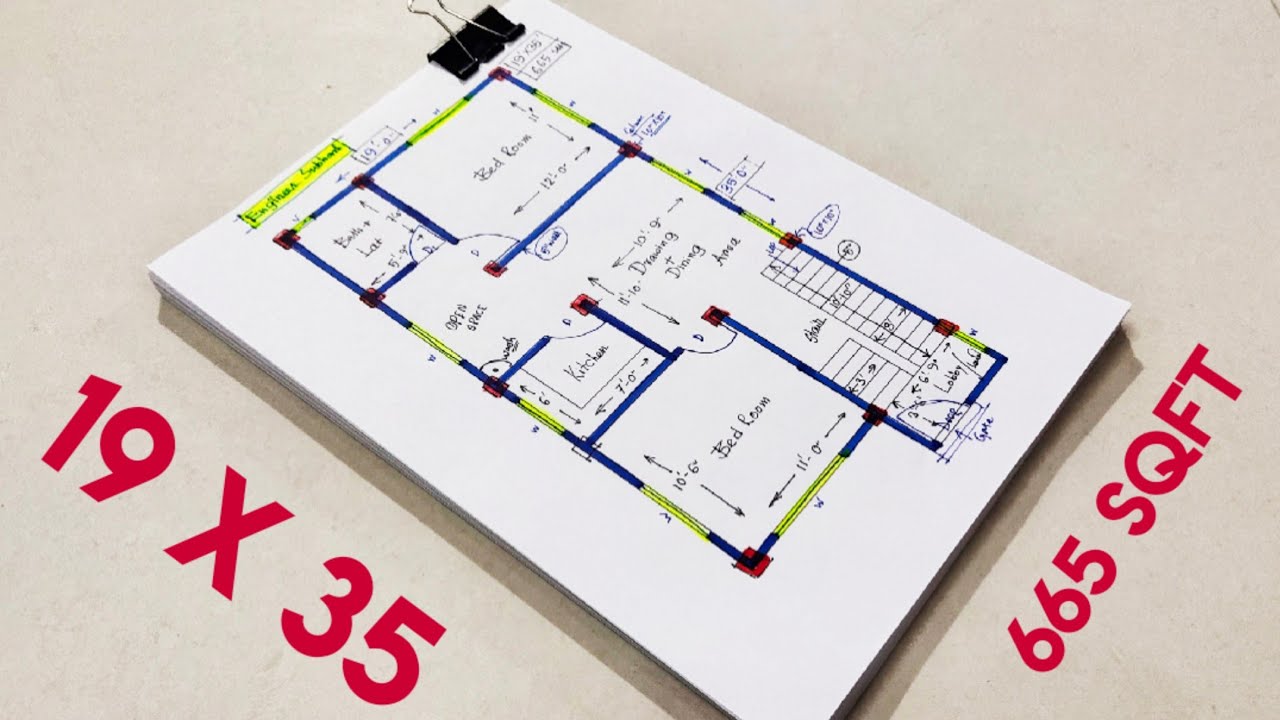 19 x 35 house plan design II 19 x 35 ghar ka naksha II 665 sqft house design