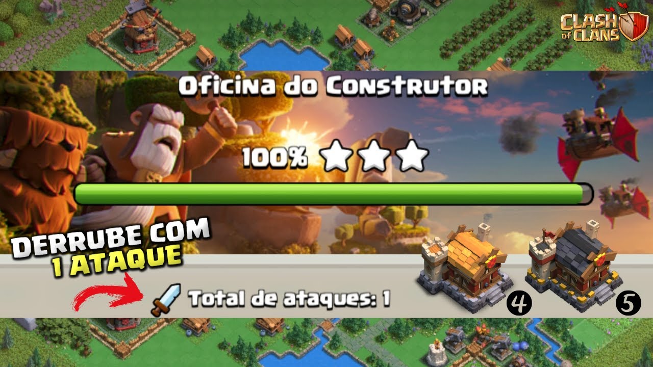 COMO DERRUBAR A OFICINA DO CONSTRUTOR PADRÃO COM 1 ATAQUE! BUILDER'S WORKSHOP 1 SHOT! CLASH ON!