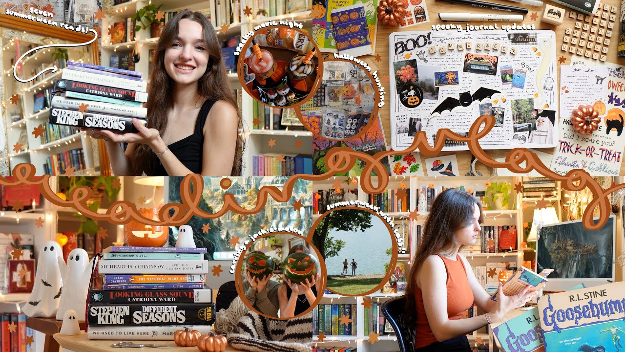 READING VLOG | reading seven spooky books for summerween, journaling, knitting + jack-o-melons!!🎃