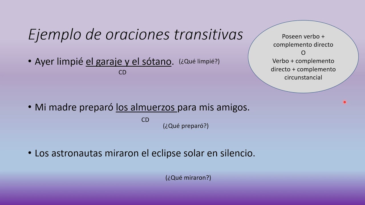Oraciones transitivas e intransitivas