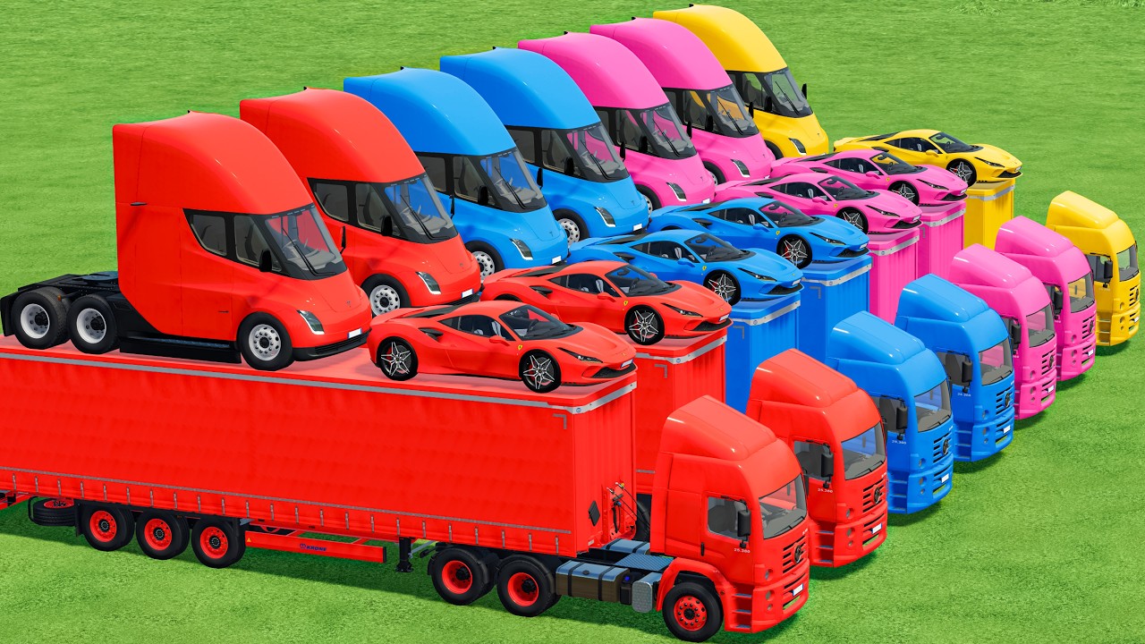 Transporting With Colors | Farari Car Vs Mercedes Truck Vs Big Truck In Fs22 | Farming Simulator 22 