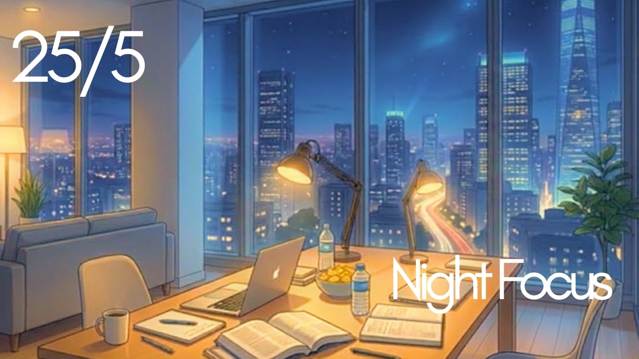 25/5 Pomodoro Timer (2.5 Hours) | LoFi Study Music – Night City Focus