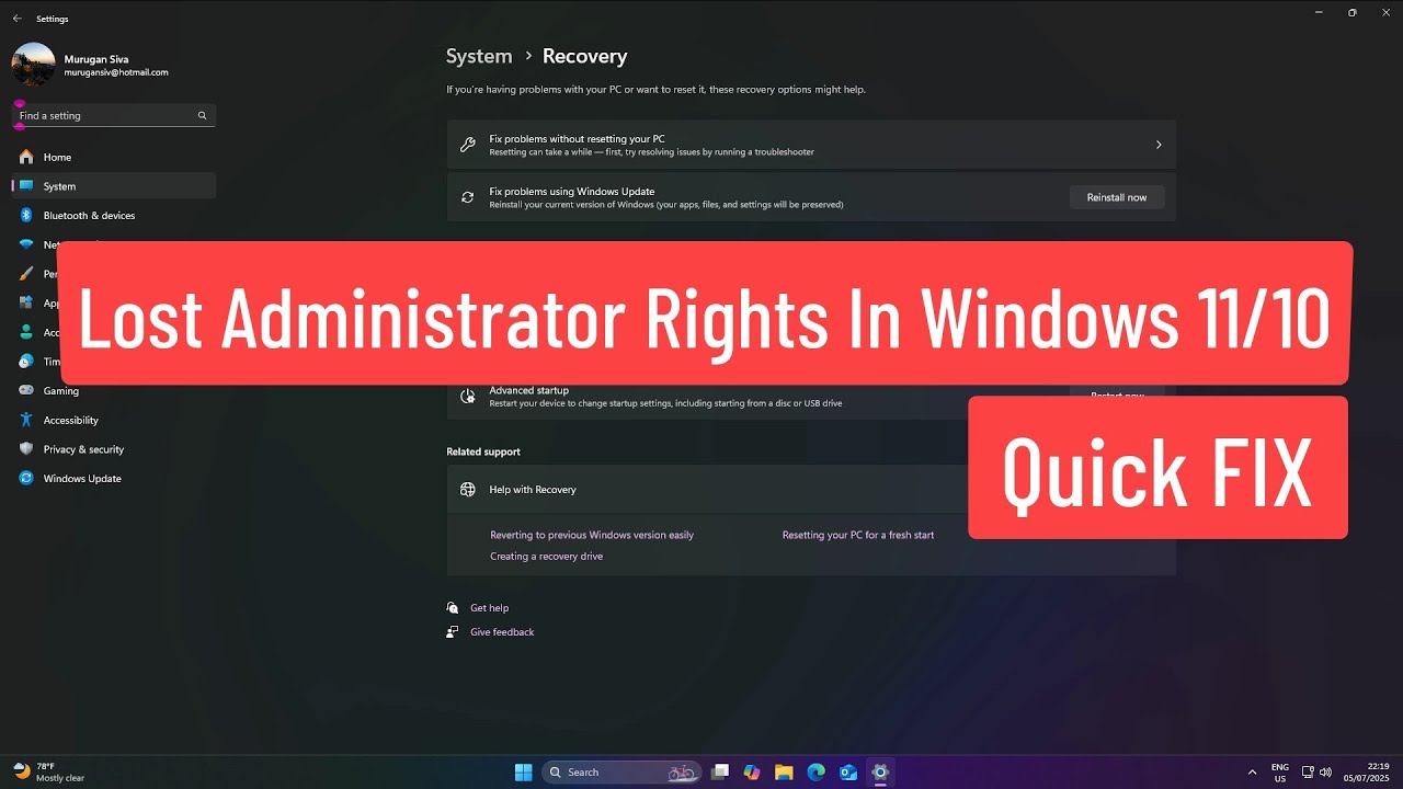 Lost Administrator Rights In Windows 11/10 FIX
