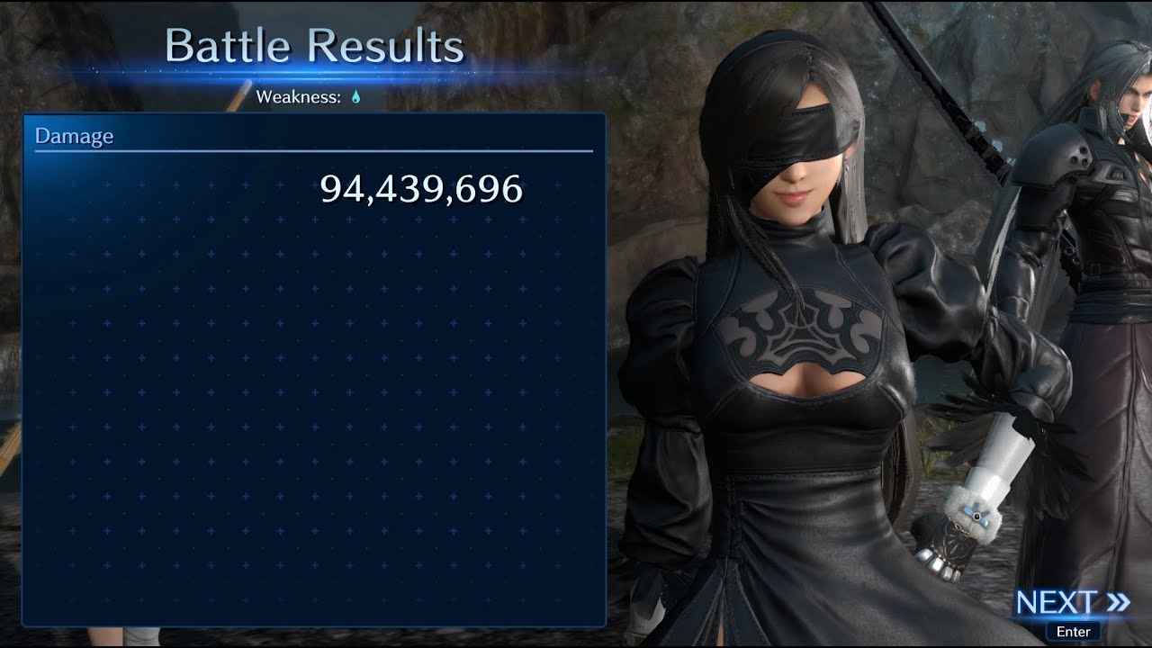 FF7EC Max Damage Challenge Water Weakness (Aerith, OG Sephiroth, Tifa): 94 million