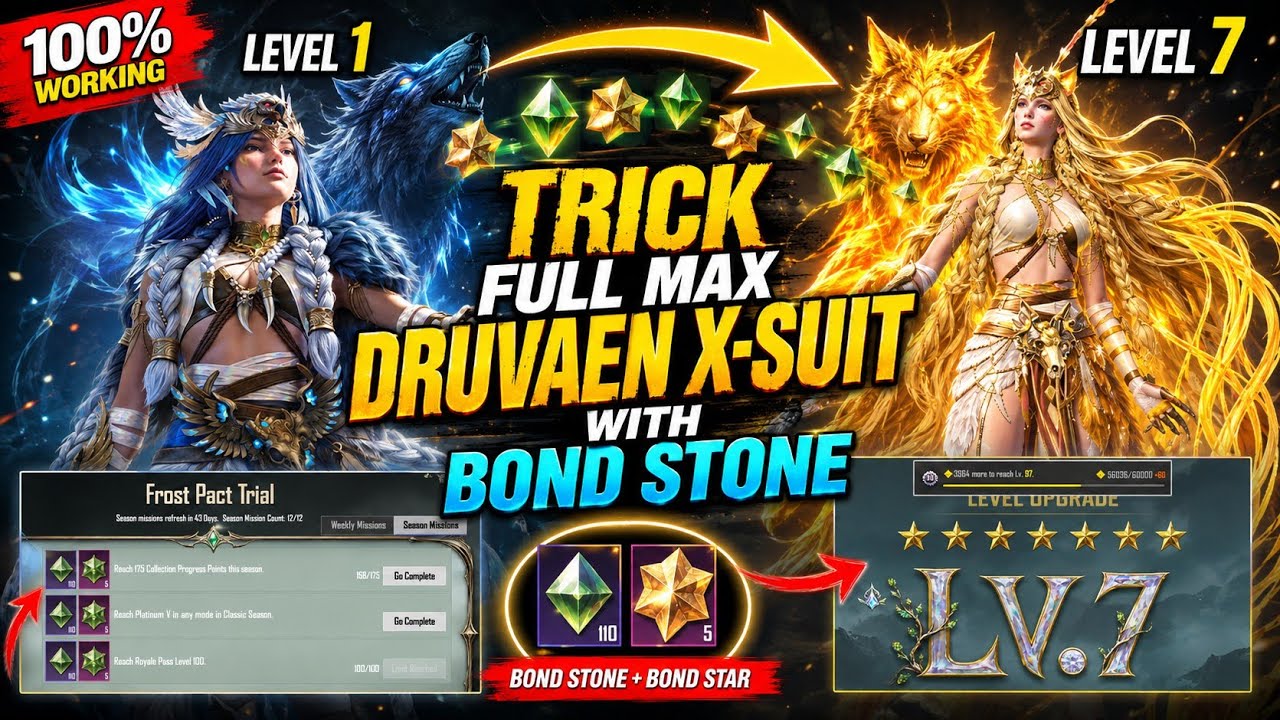 Trick Full Max Druvaen X-Suit With Bond Stone Lv-1 To Lv-7 🔥| Bgmi Druvaen Xsuit Full Max Trick 