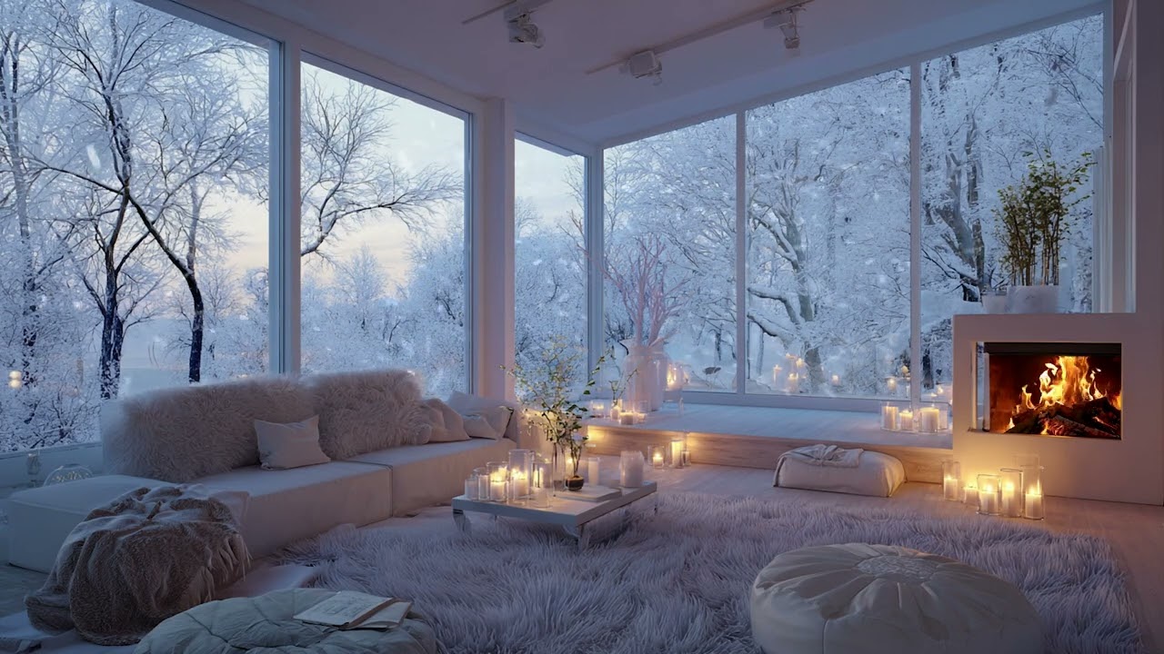 Snowstorm Wind Outside, Calm Fireplace Fire Inside ❄️ Cozy ASMR Sleep Sounds | 3 Hours