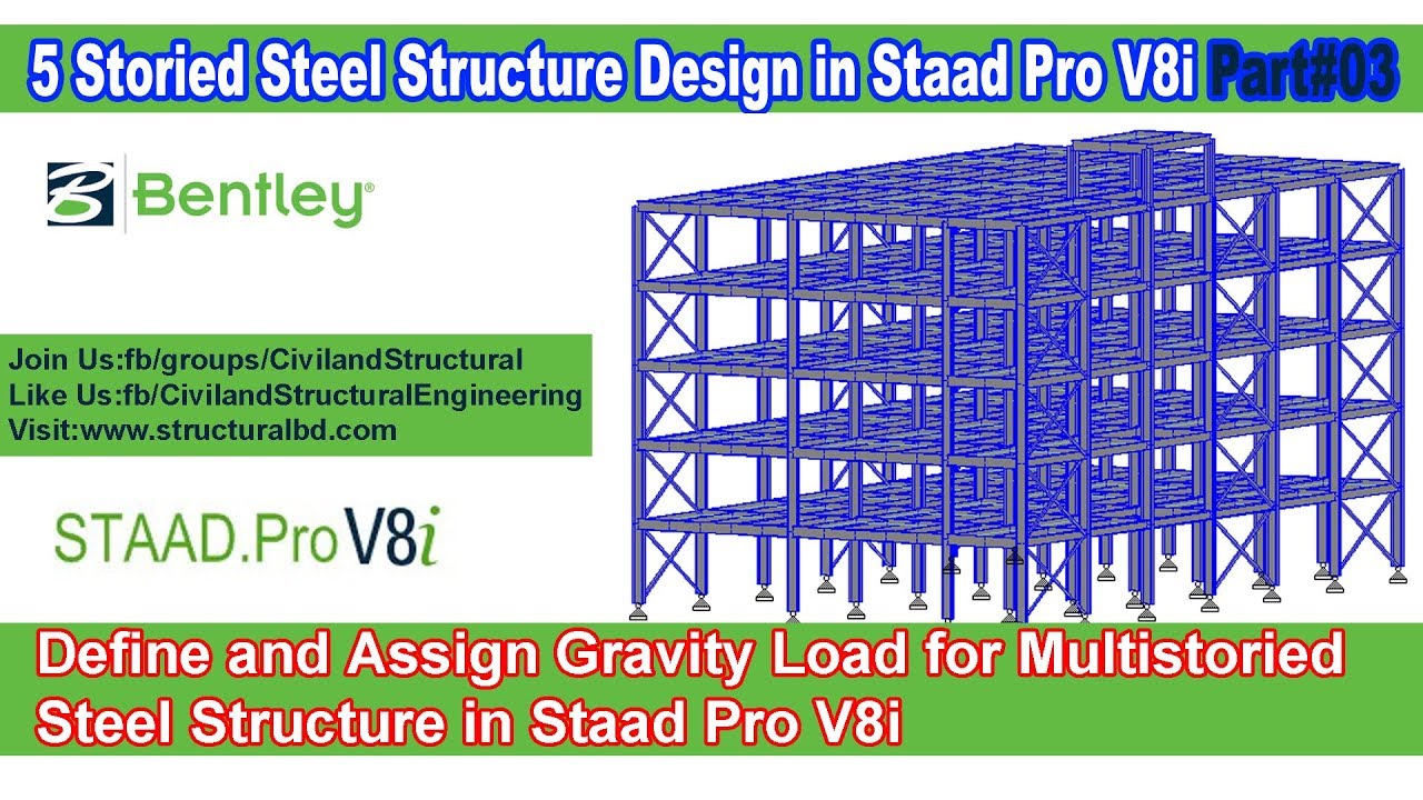 Define and Assign Gravity Load for Multistoried Steel Structure in Staad Pro V8i V#03