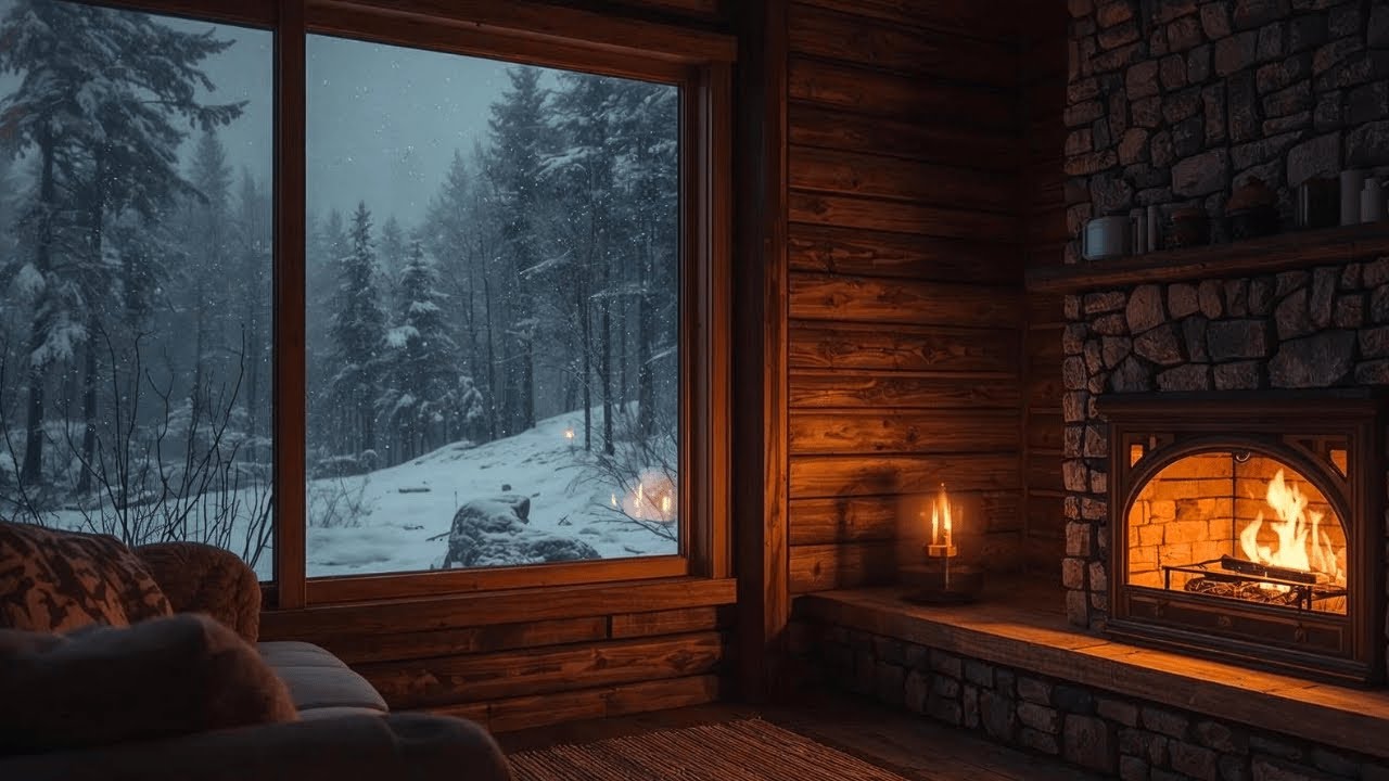 Cozy Winter Cabin ❄️ Fireplace & Snowfall | Deep Relaxing Ambience (1 Hour)