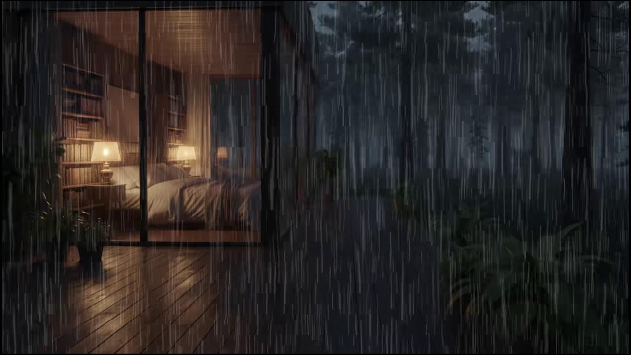 Cozy Forest Cabin at Night 🌲 | Calm rain ambience with continuous rain for stress relief