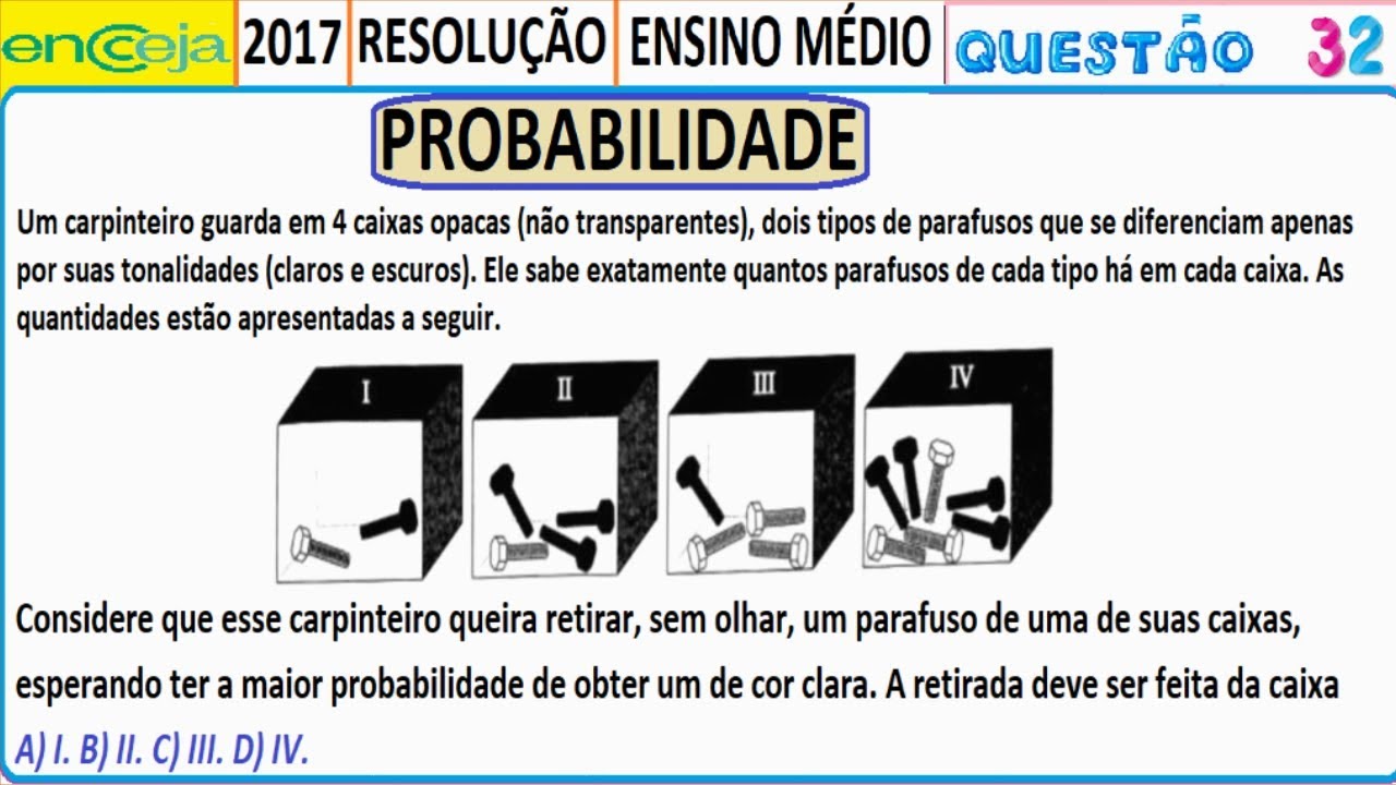 ENCCEJA 2017 Matemática Questão 32 resolução Exame Nacional Certificação Competências Jovens Adultos