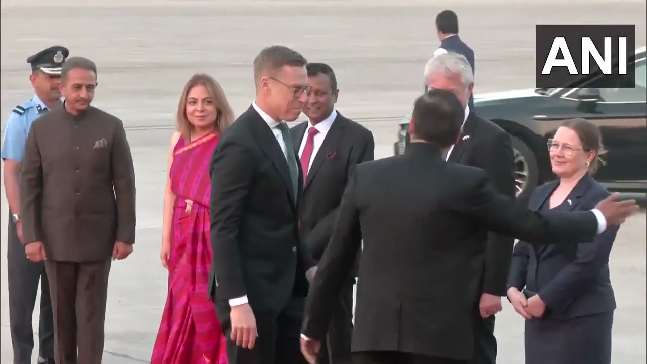 Finland President Alexander Stubb arrives in Delhi