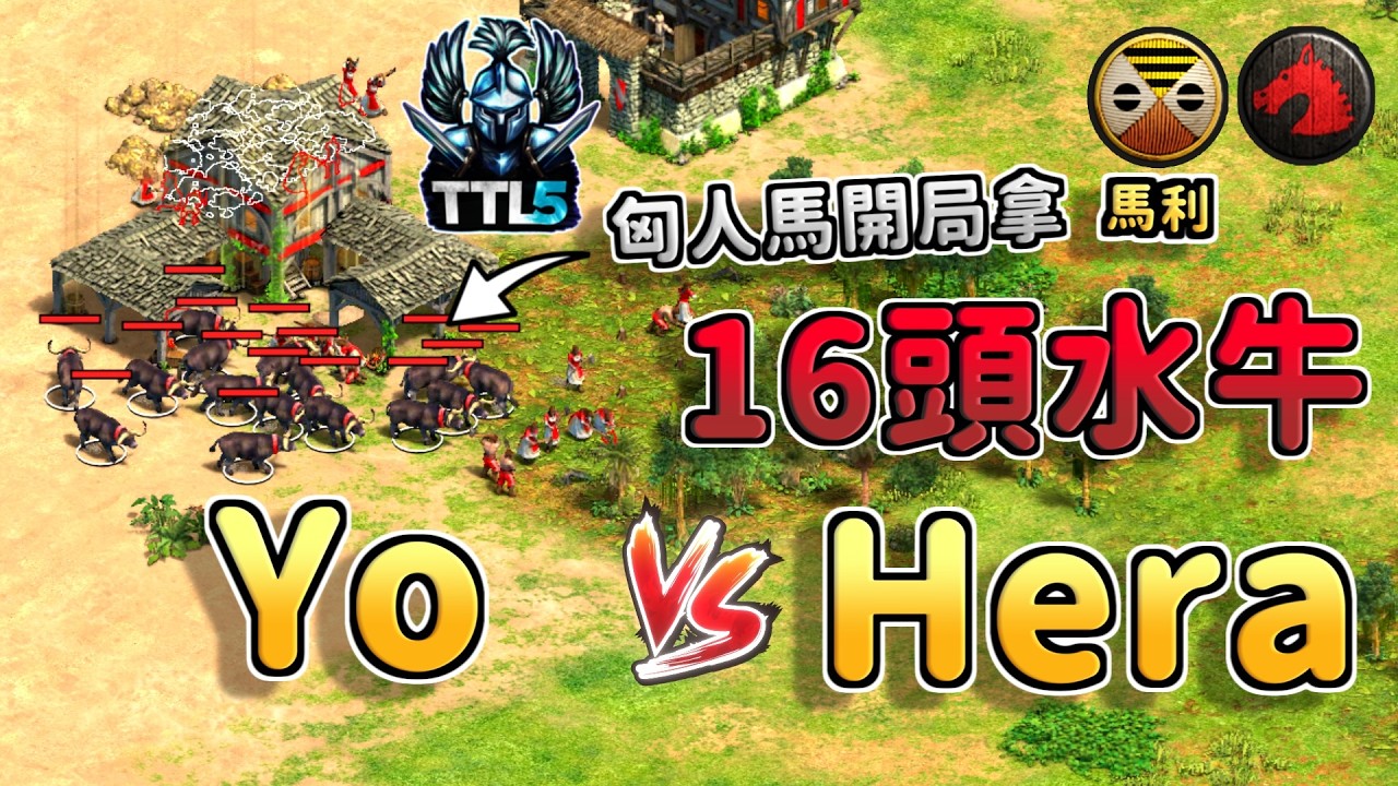 Yo開局爽拿16頭水牛現賺2400肉！Hera孤注一擲專注捕魚力拼騎士！《馬利 vs 匈人》【CC字幕】【世紀帝國2：決定版】