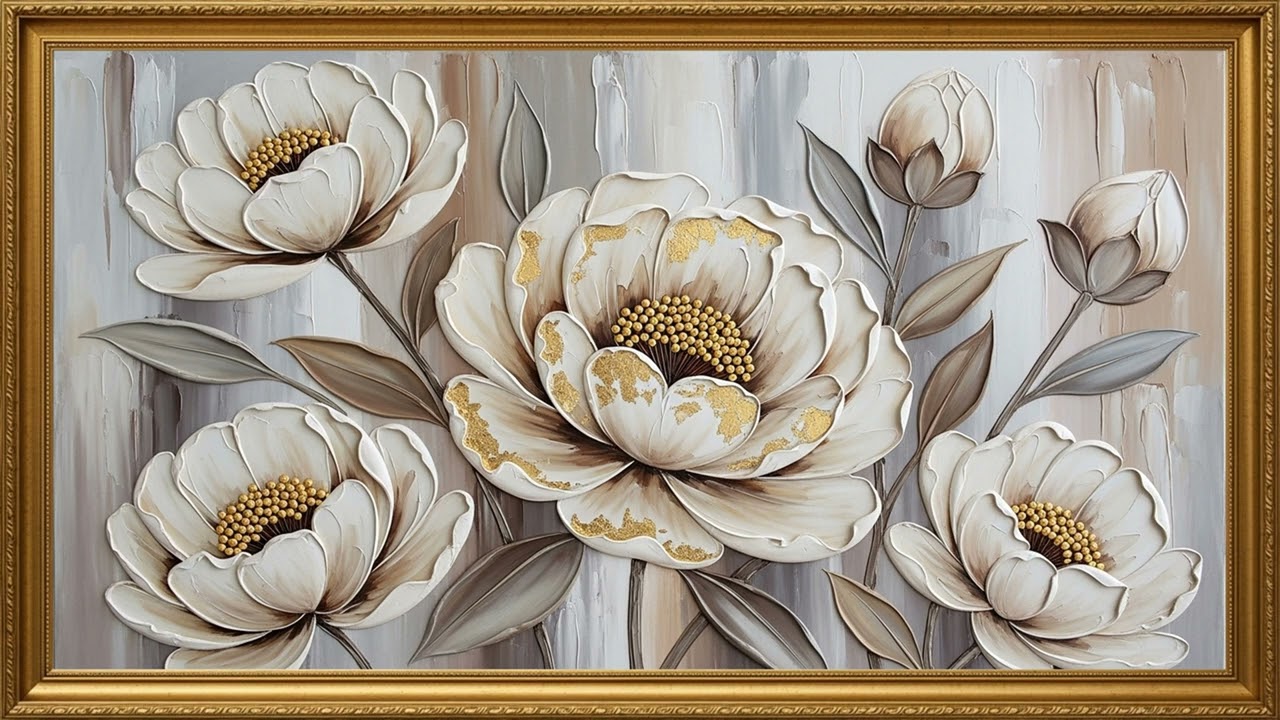 Cream & Gold Modern Floral Design | Elegant Interior Canvas