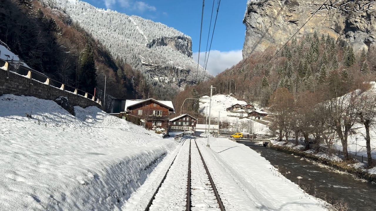 ❄️ Winter Cab Ride Lauterbrunnen to Interlaken Switzerland - Train Driver view - 4k 60fps HDR