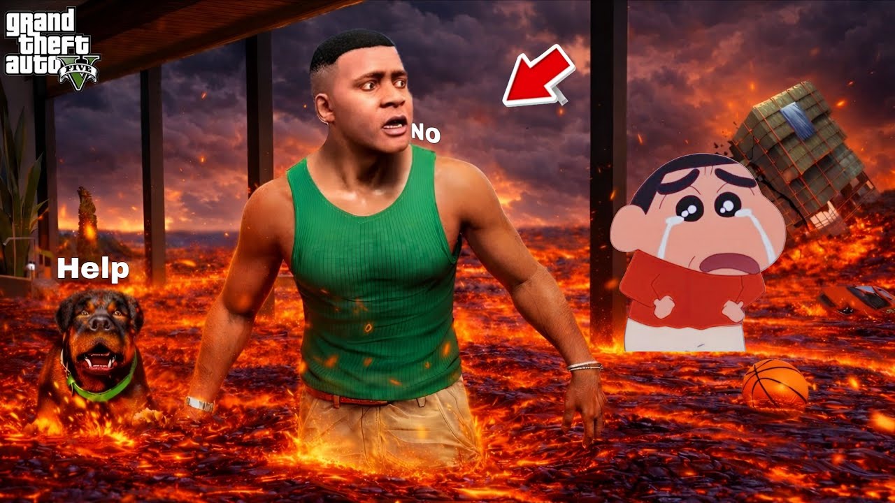 Franklin Survived LAVA Tsunami And Found Lost Shinchan & Chop In GTA5
