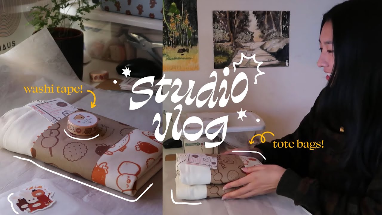 studio vlog ✸ running my small business, new tote bags, packing orders, + digital illustration