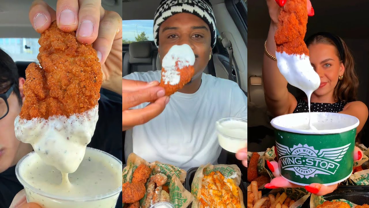 TIKTOK Mukbang Compilation | Wingstop, Cane's, Dave's Hot Chicken, Chipotle & More!