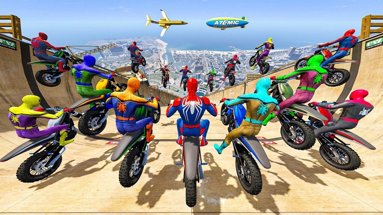 Rainbow Spiderman vs Red Spiderman vs Longest Ramp in GTA 5 - Jumping from Highest ramp in GTA 5 #2
