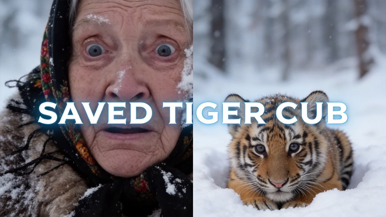 Old Nomadic Grandma Living In Cabin - She Has Been Saved Tiger Cub Lock In The Snowstorm