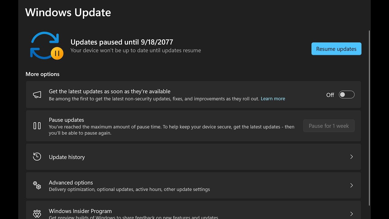 Cara Pause Windows Update Sampai Tahun 2077