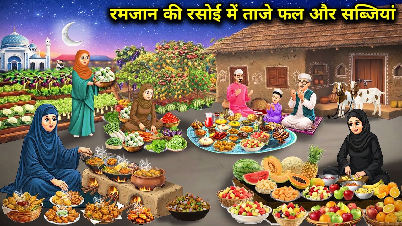 रमजान की रसोई में ताजे फल और सब्जियां || Fresh Fruits And Vegetable Ramadan Kitchen || Cartoon Video