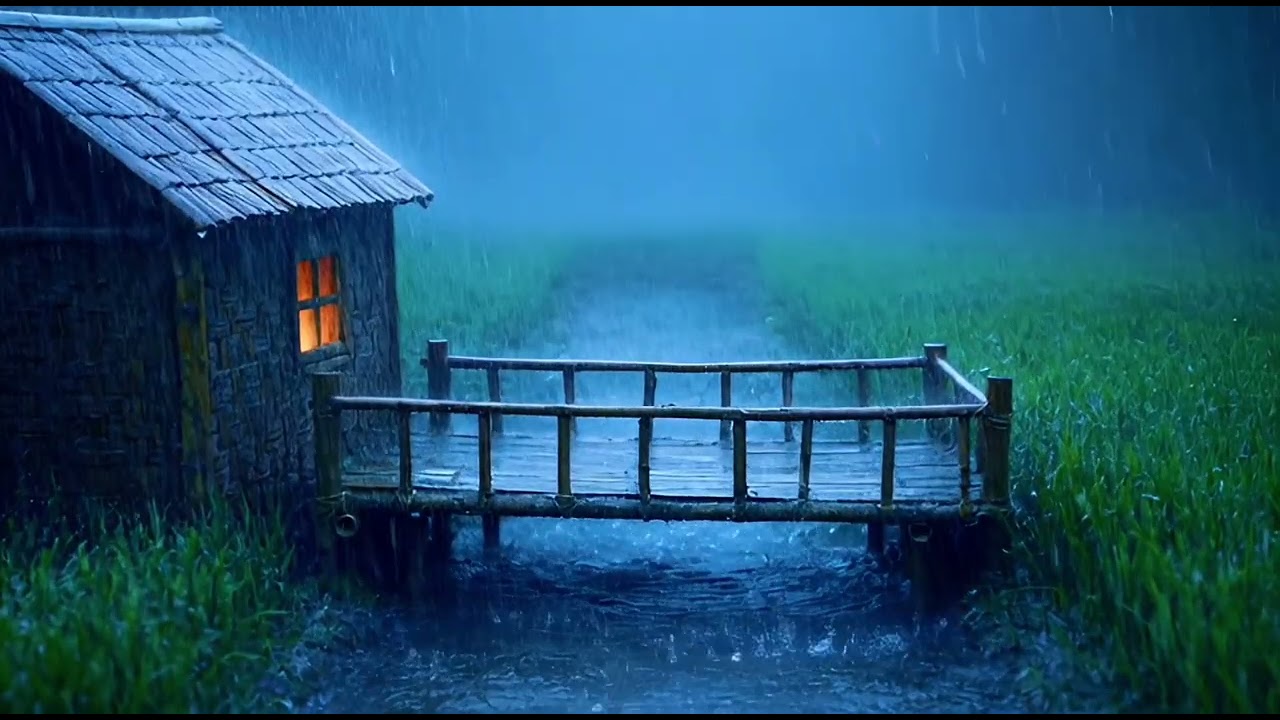Peaceful Night Rain at a Small Riverside Hut | Deep Sleep Rain Ambience