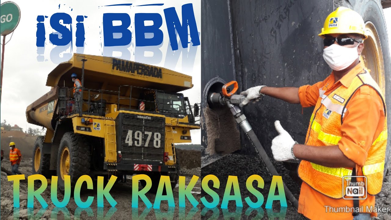 Isi BBM solar Truck Raksasa di Pit Stop Tambang atau  refueling