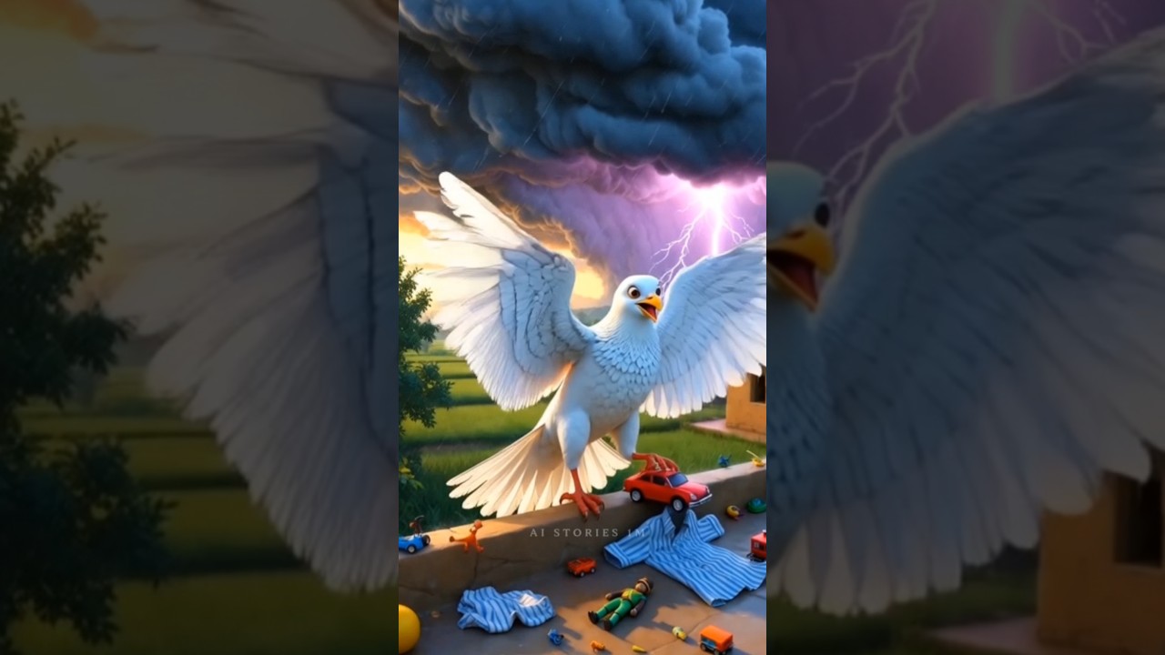 The story of the brave pigeon when storms and dark clouds come to the village 