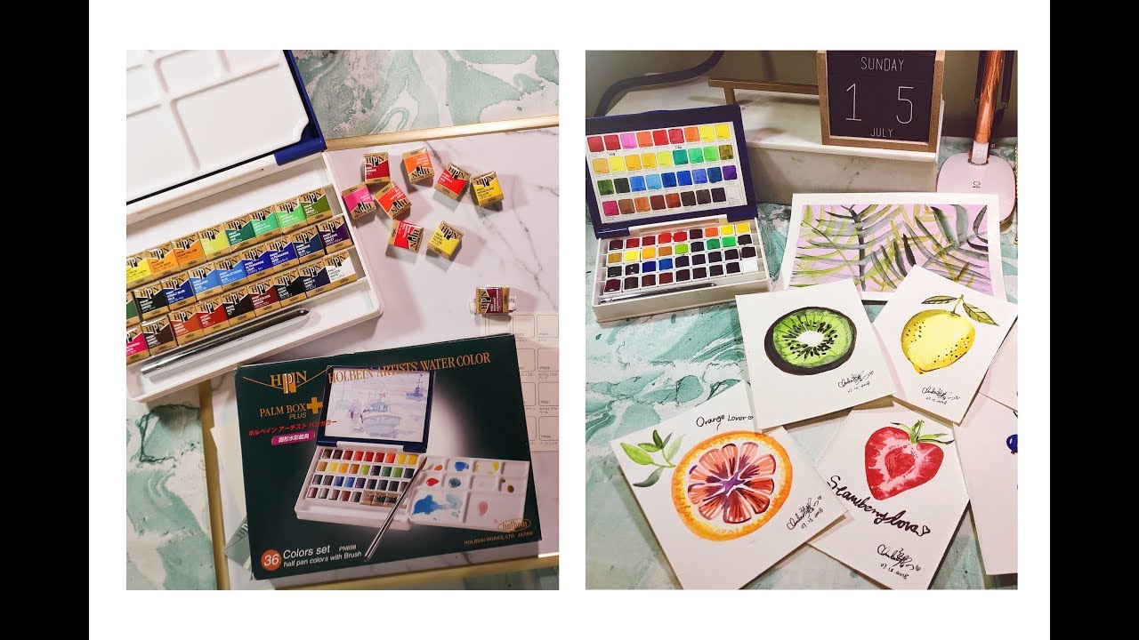Holbein Watercolor 36 half pan 荷尔拜因固体水彩36色蓝盒试色
