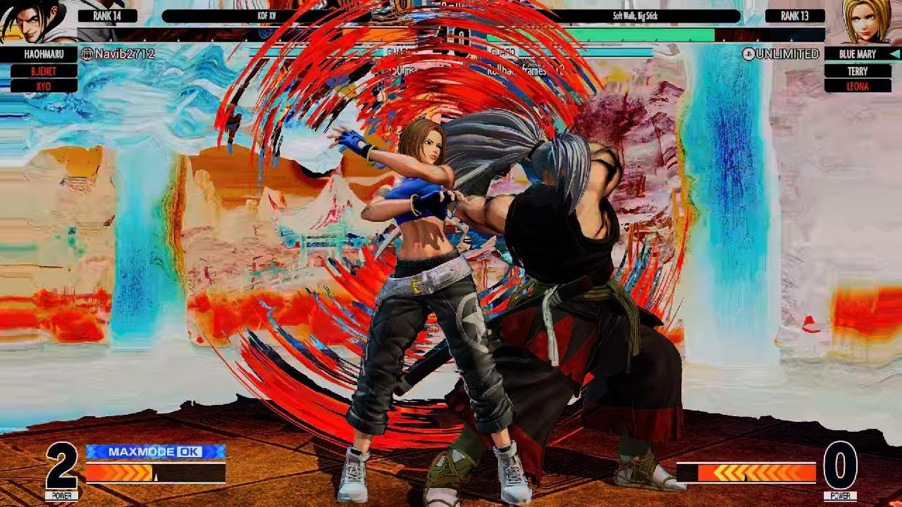KOF XV_ Leona & Blue Mary vs. B.Jenet, Kyo & Haohmaru