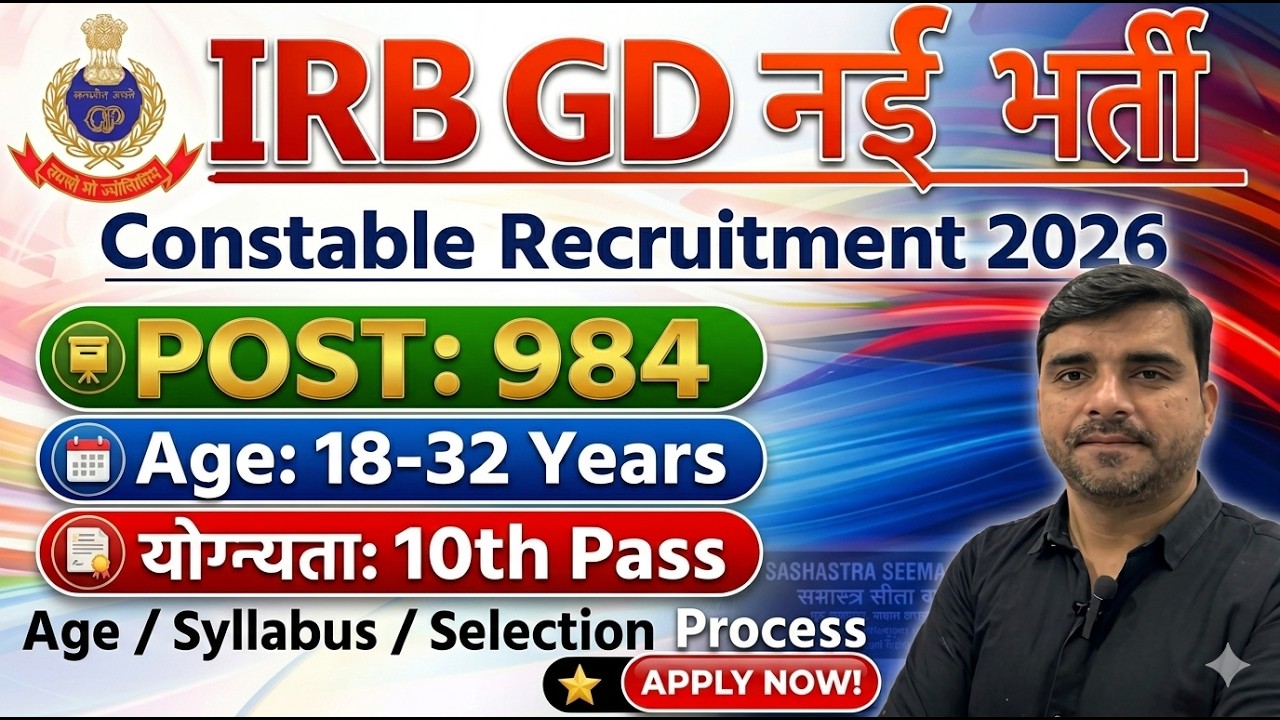 IRB New Vacancy 2026 | IRB GD Recruitment 2026 | Age, Syllabus, Pattern, Eligibility | Full Details