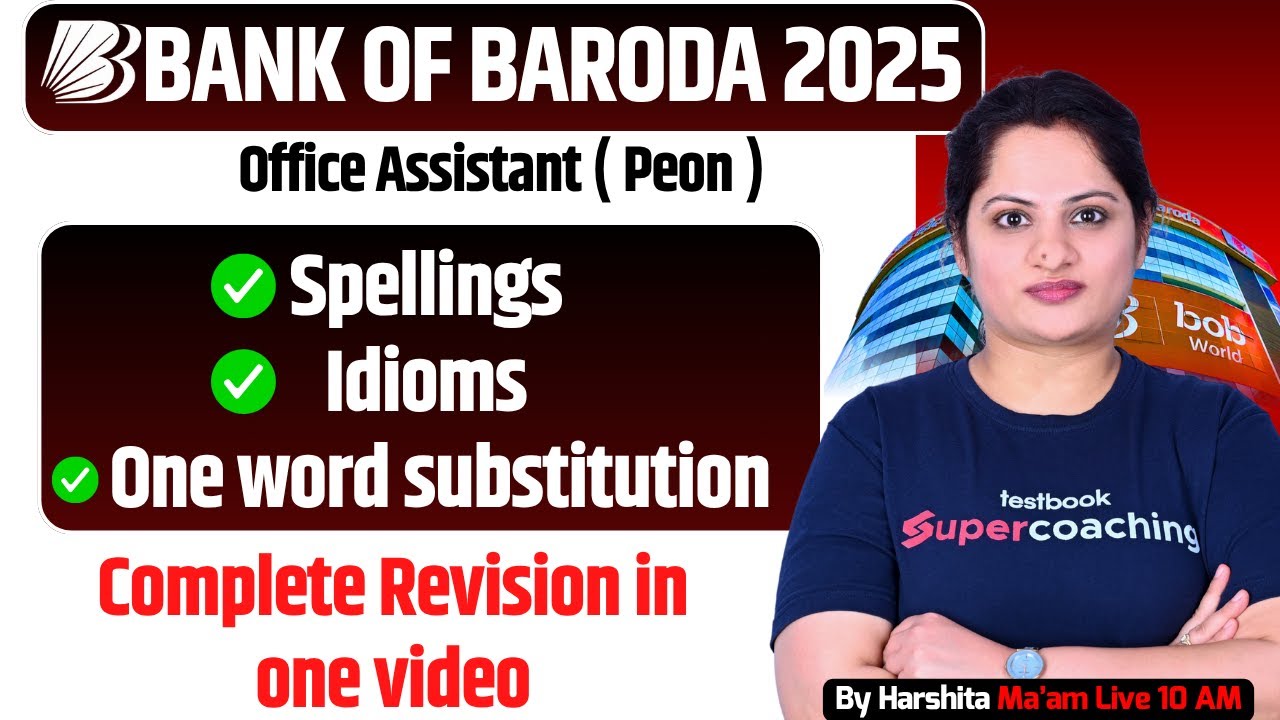 BOB PEON English Class | Bank of Baroda Office Assistant English | Idioms, One Word Substitution