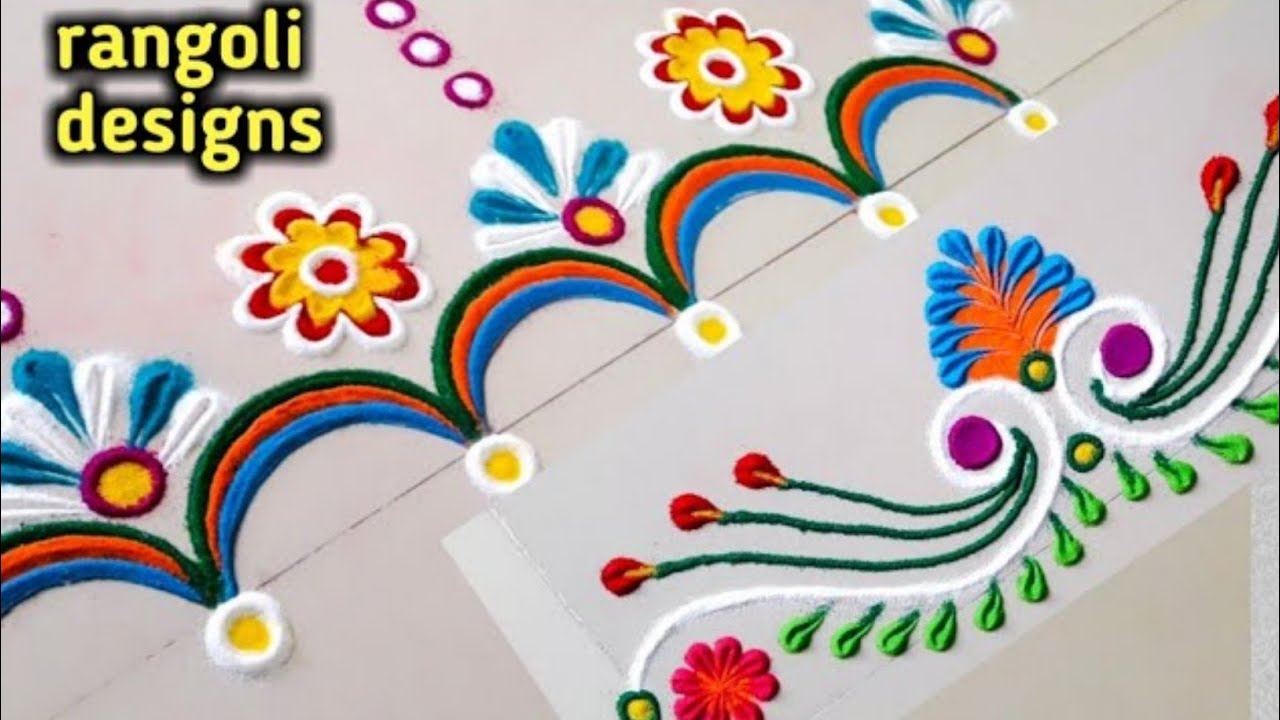 2 easy and beautiful Border rangoli designs for beginners |janmashtami special