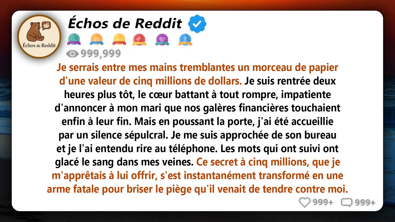 J'ai poussé la porte d'entrée, je me suis dirigée vers le bureau de mon mari et je l'ai entendu rire