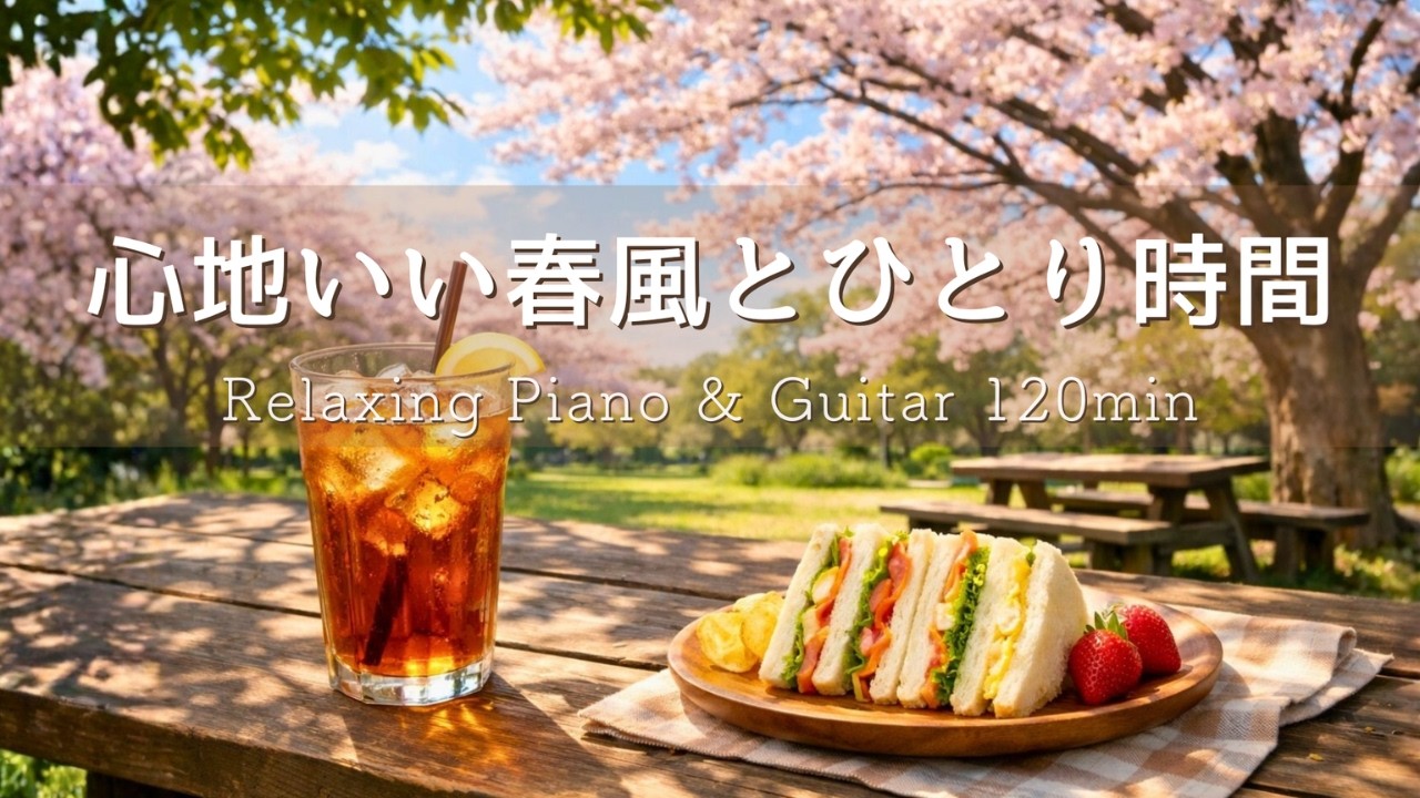 【癒しBGM】心が軽くなる春のひとり時間🌿桜の下で心整う穏やかなカフェタイム｜Relaxing Piano & Guitar 120min｜リラックス・読書・勉強・作業用音楽