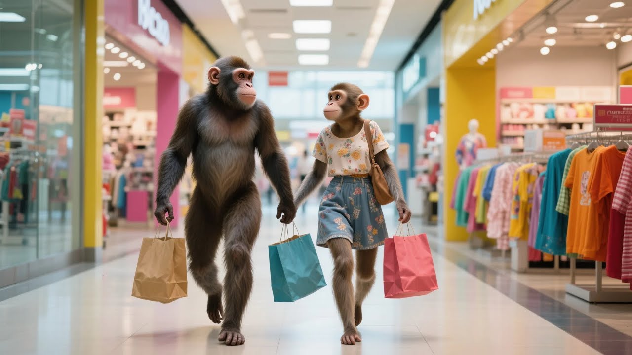 Monkey Husband Takes His Wife Shopping & Fun Family Dinner! 🐒🍽️