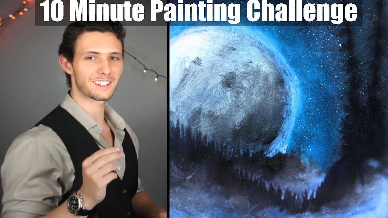 10 Minute Acrylic Painting Challenge! A Starry Night Sky
