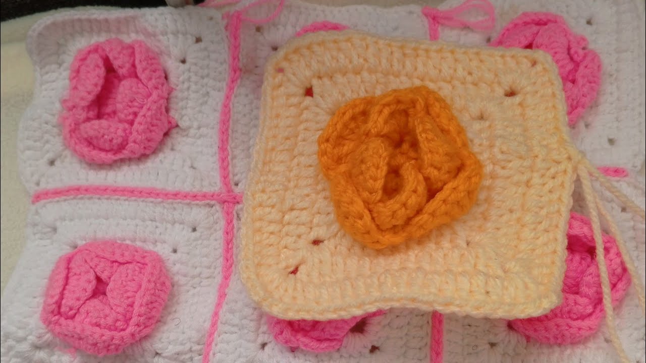 How to Crochet a 3D Rose Granny Square | Step-by-Step Tutorial #rosegrannysquare #crochet 
