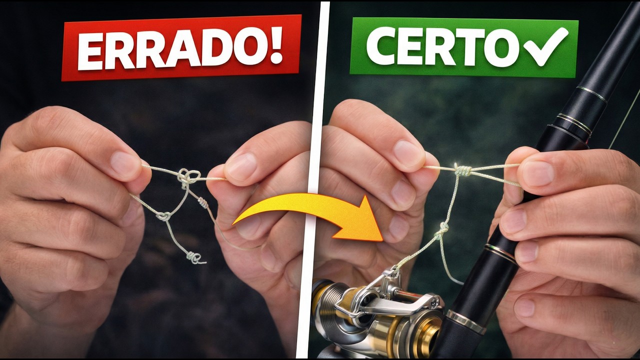 Como amarrar linha na ponta da vara telescópica  - Nó simples