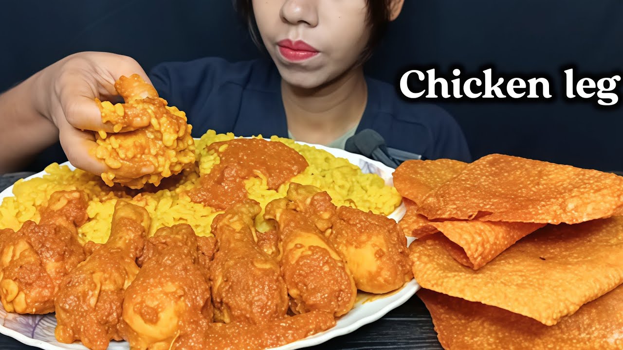 ASMR eating spicy chicken leg piece and khichuri eating show। Khichuri, chicken eating video Mukbang