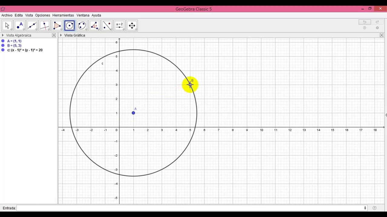 Circulo Centro Radio en Geogebra