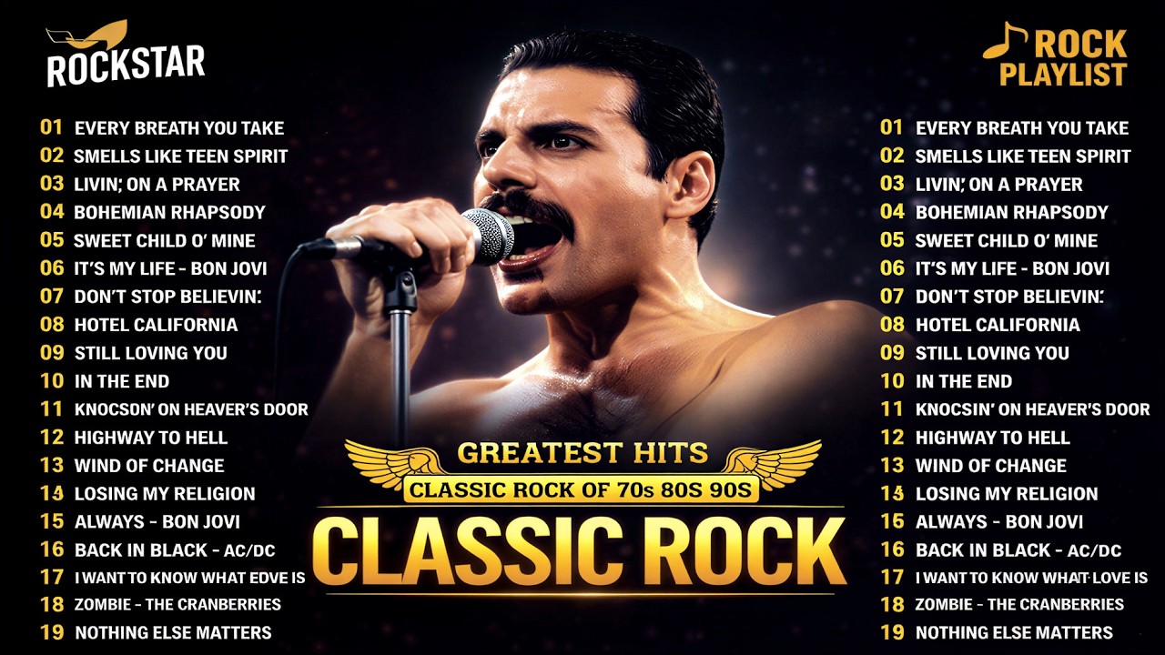 Top 100 Classic Rock Songs 70s 80s 90s ⚡ Queen, Guns N' Roses, Aerosmith, Metallica, AC/DC, Bon Jovi