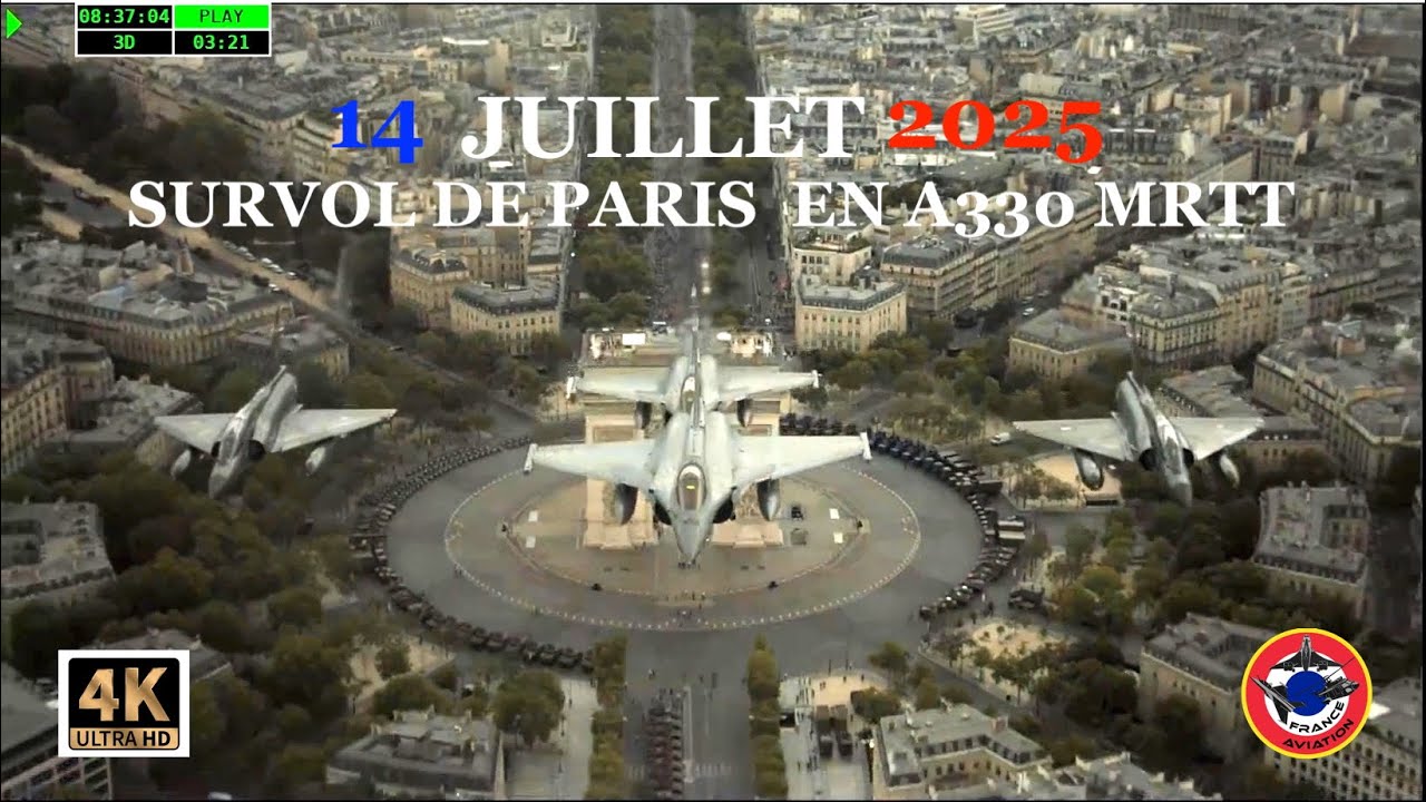 14 JUILLET 2025 DÉFILÉ AÉRIEN EN A330 MRTT PHENIX CAMERAS ON BOARD SURVOL PARIS ET CHAMPS ÉLYSÉES 4K