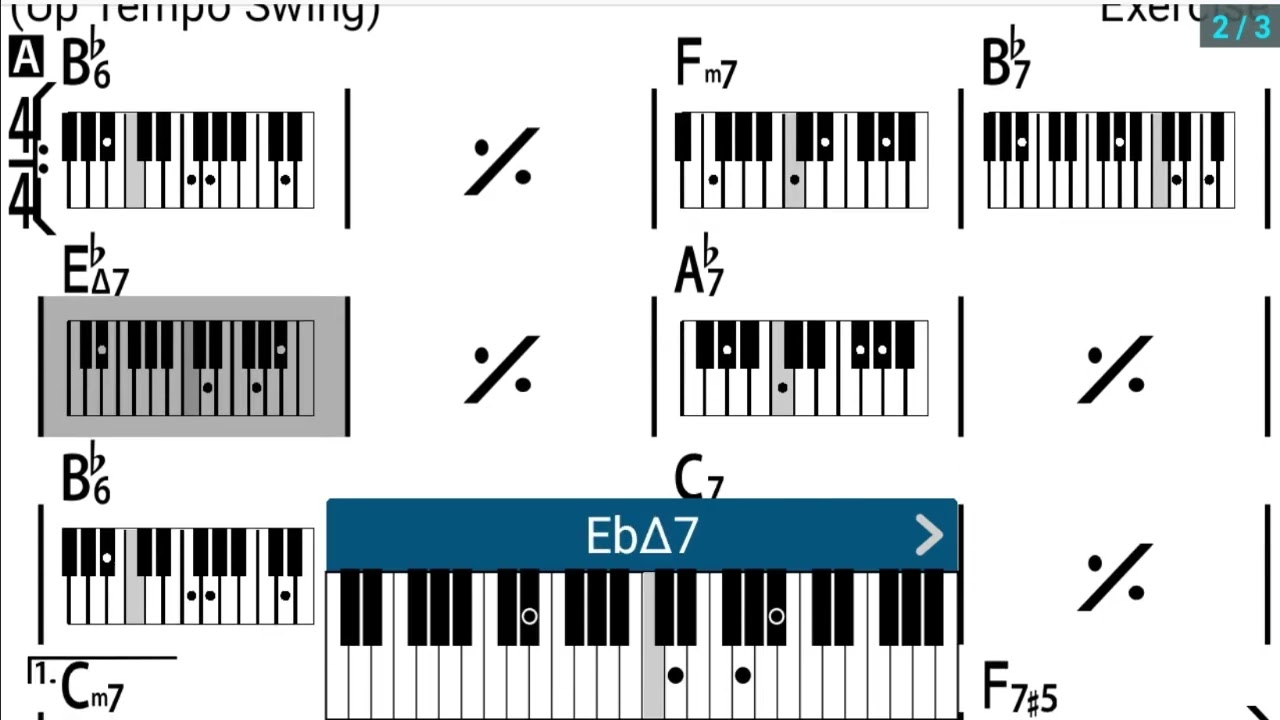 Jazz Up Tempo Swing 100bpm Bb major Piano chord training drums bass Track