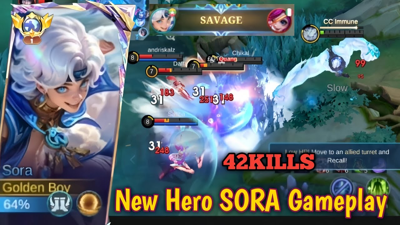 New Hero Sora !! 42Kills+ SAVAGE!! Top Global 1 Build Sora Gameplay ~Mobile Legends.