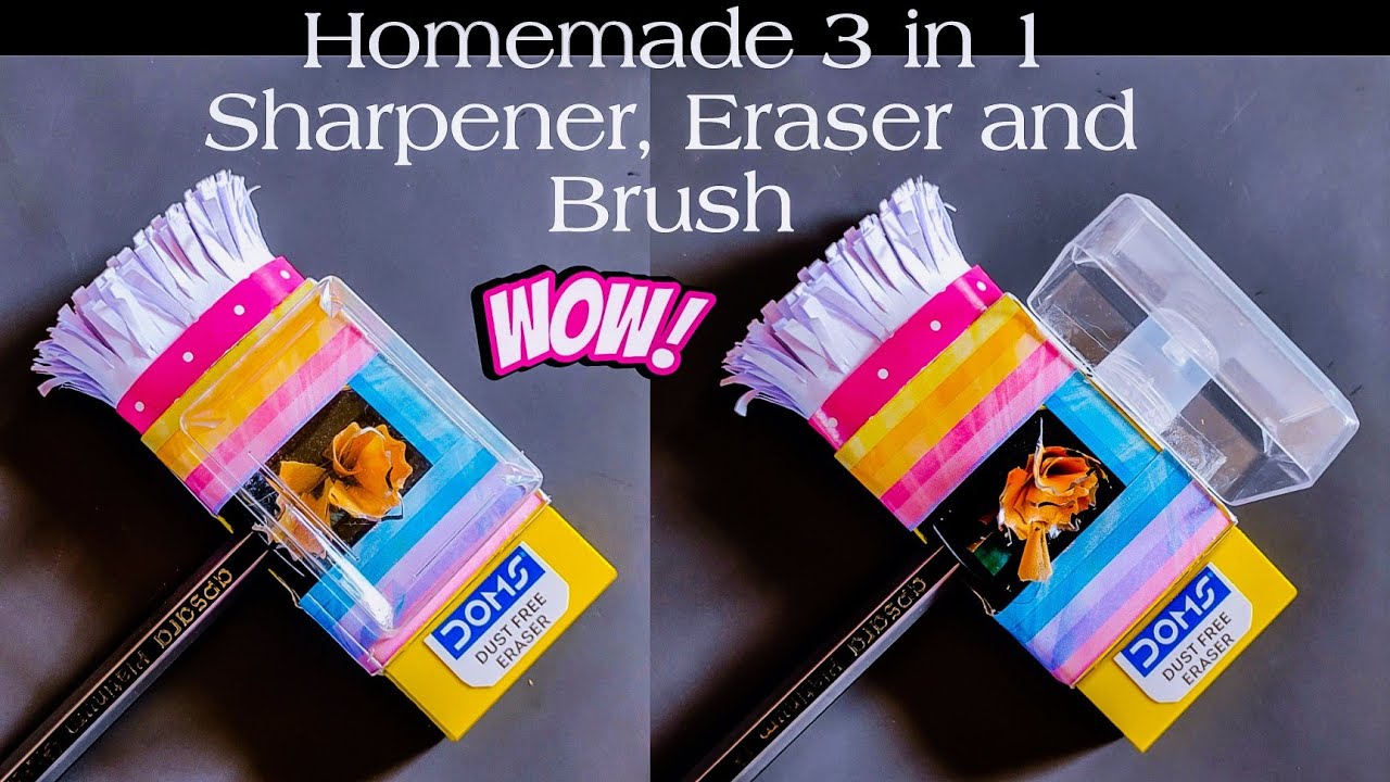 Easy Homemade 3 in 1 Sharpener Eraser and Brush | DIY School supplies | matchbox crafts  DIY